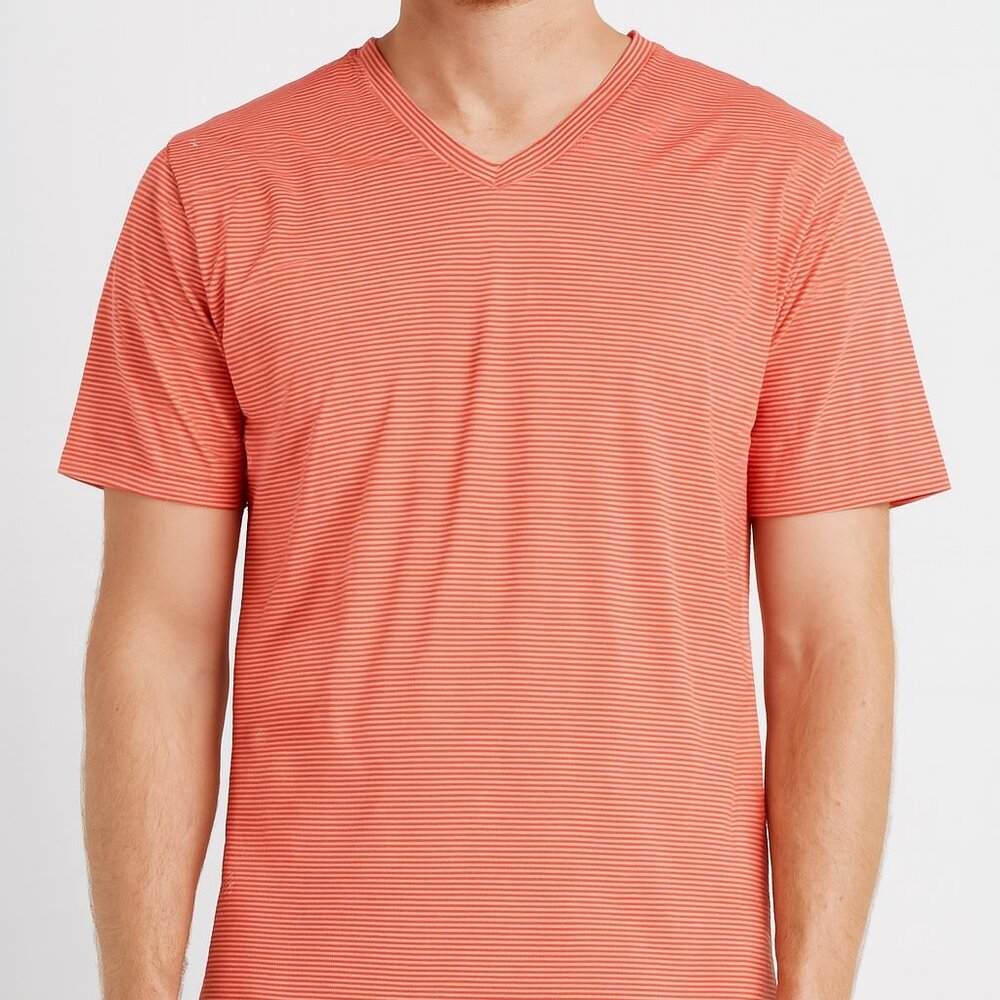 32 Degrees COOL Short Sleeve V-Neck Orange/White Size Medium EUC